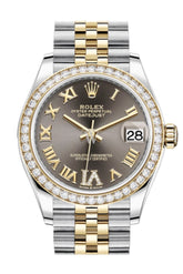 Rolex Datejust 31 Dark Grey Vi Diamonds Dial Diamond Bezel Yellow Gold Two Tone Jubilee Watch